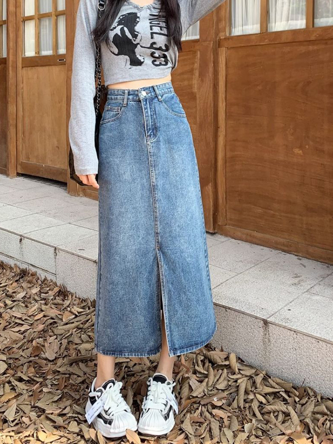

StyleCast Denim Straight Midi Skirt, Blue