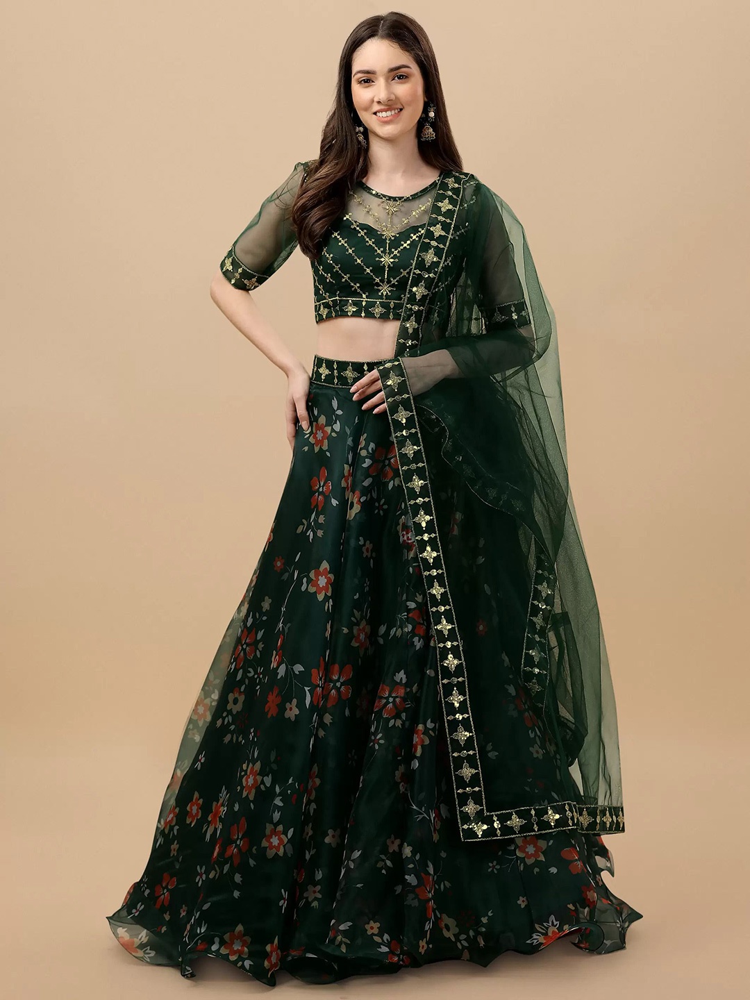 

Piludi Embroidered Semi-Stitched Lehenga & Unstitched Blouse With Dupatta, Green