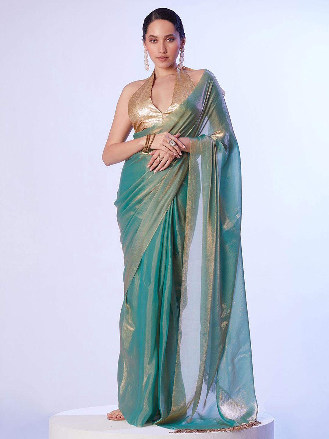 

modeva Pure Chiffon Ready to Wear Saree, Green