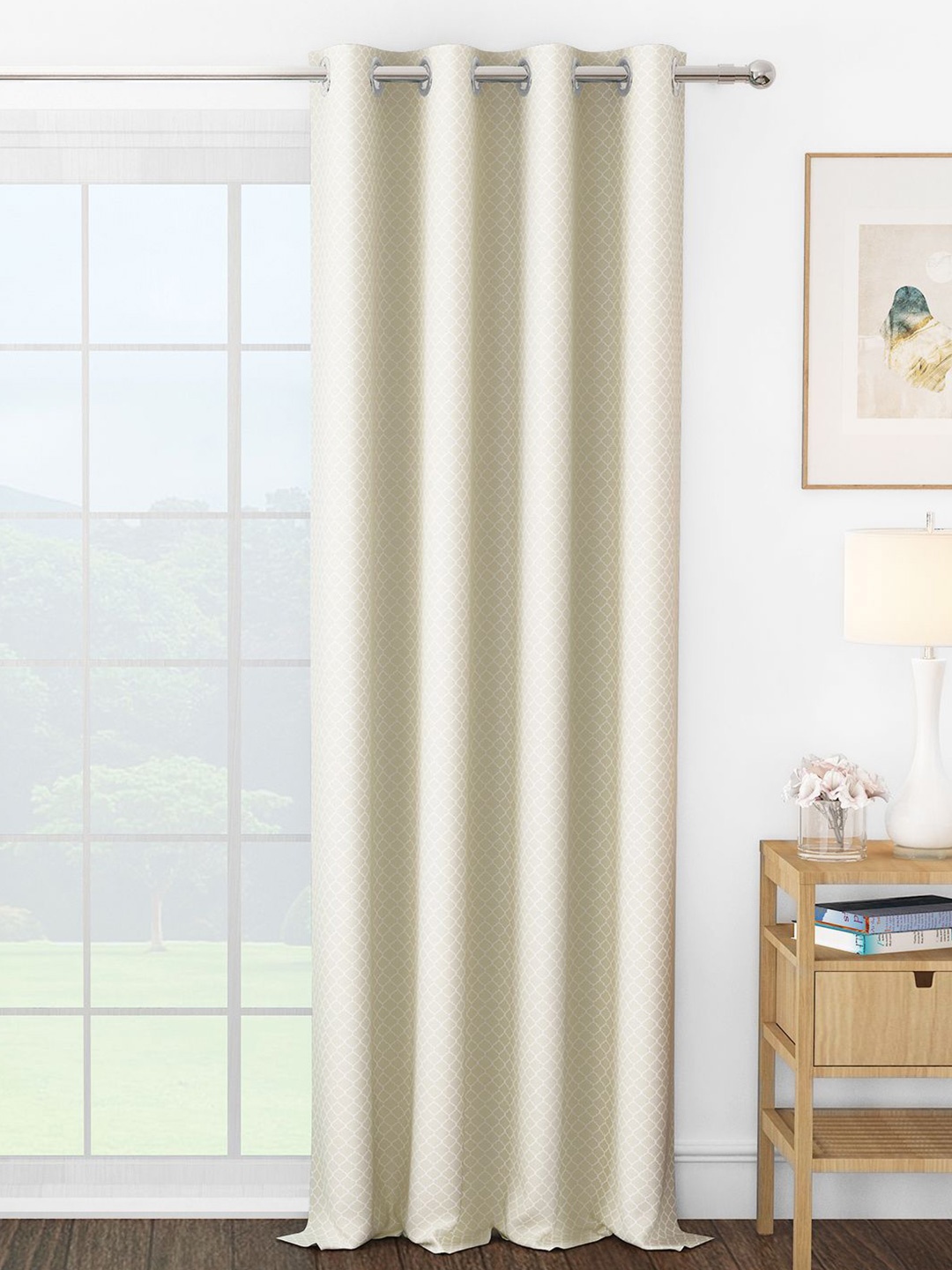 

Story@home Cream-Coloured & White Geometric Room Darkening Long Door Curtain