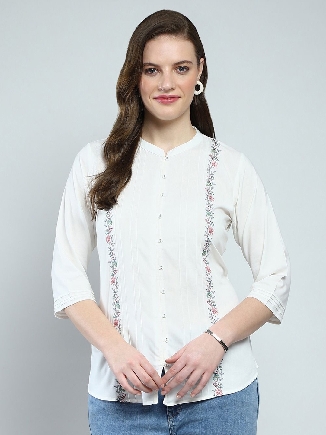 

Monte Carlo Floral Embroidered Top, White