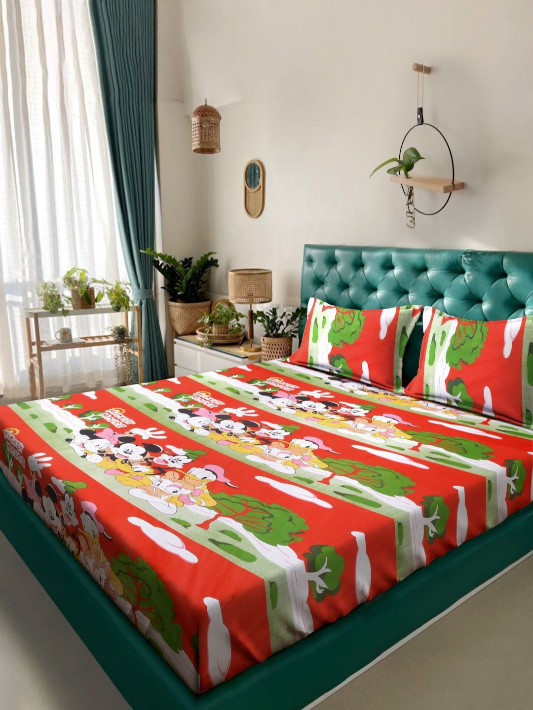 

KLOTTHE Orange Colored Printed Cotton King Bedsheet With 2 Pillow Covers 2.50 x 2.25 m