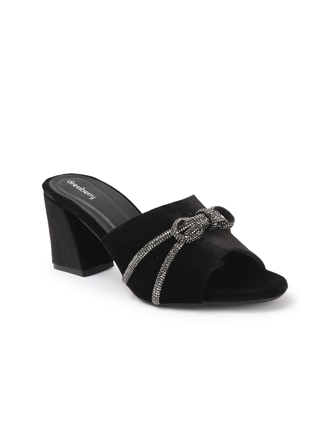 

DressBerry Velvet Party Block Sandals, Black