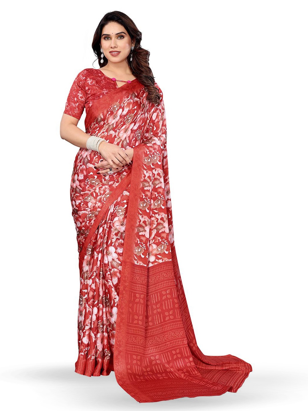 

Moda Rapido Floral Silk Blend Saree, Red