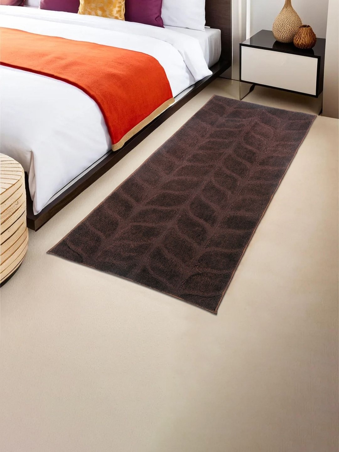 

Aura Brown Leaf Design Textured Anti-Skid Floor Runners