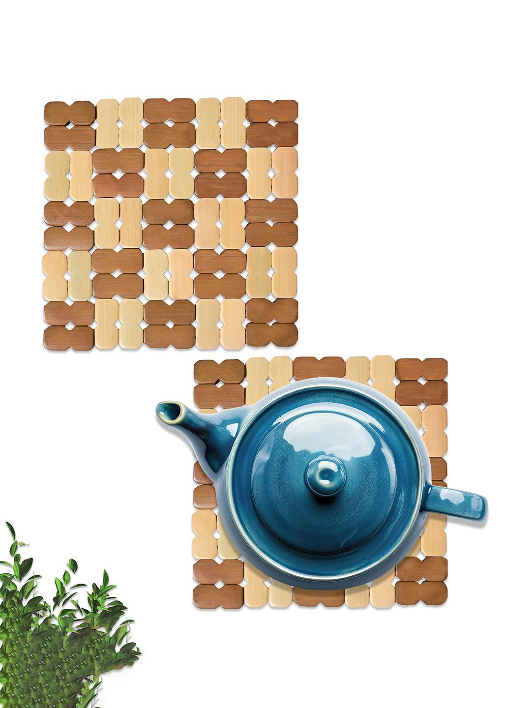 

Kuber Industries 2-pcs Brown Bamboo Trivet TeaCoaster