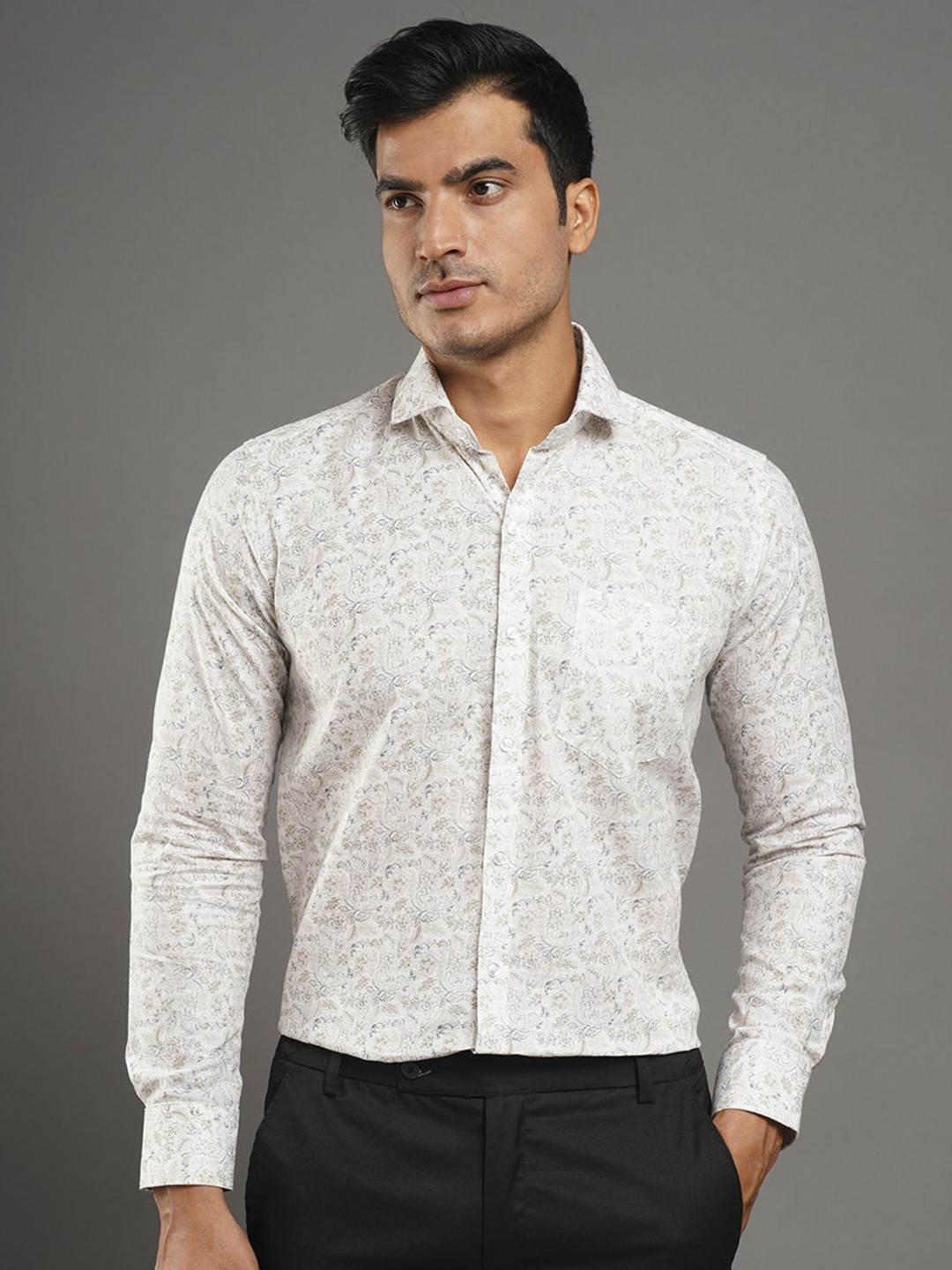 

John Philips Men Slim Fit Floral Opaque Printed Casual Shirt, Gold