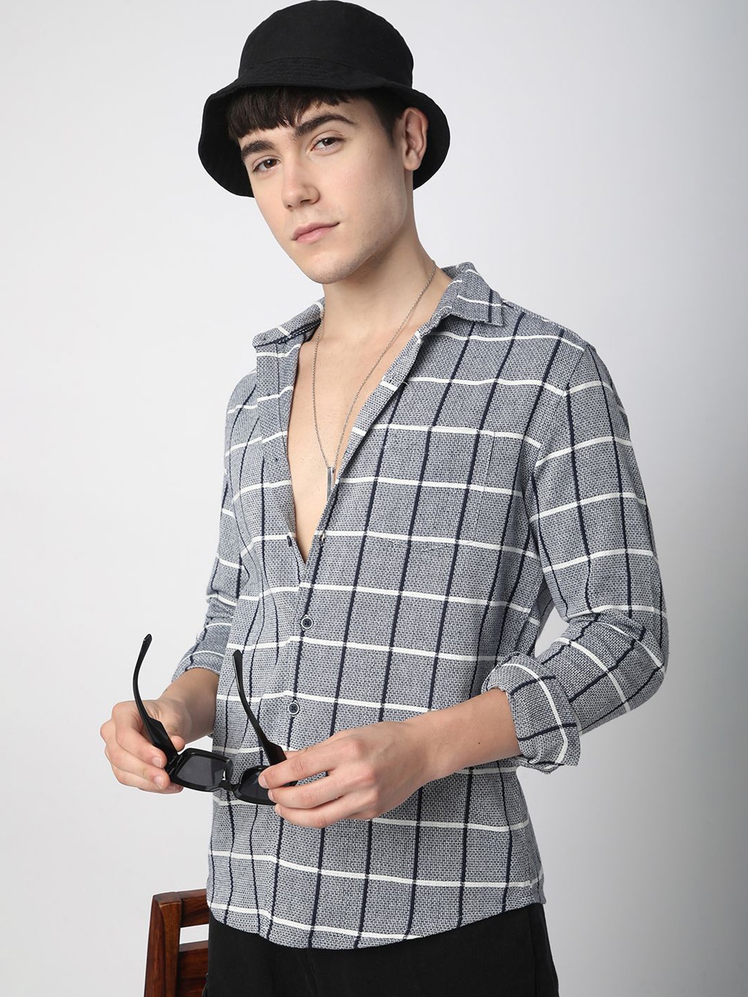

VASTRADO Men Classic Slim Fit Opaque Checked Casual Shirt, Black