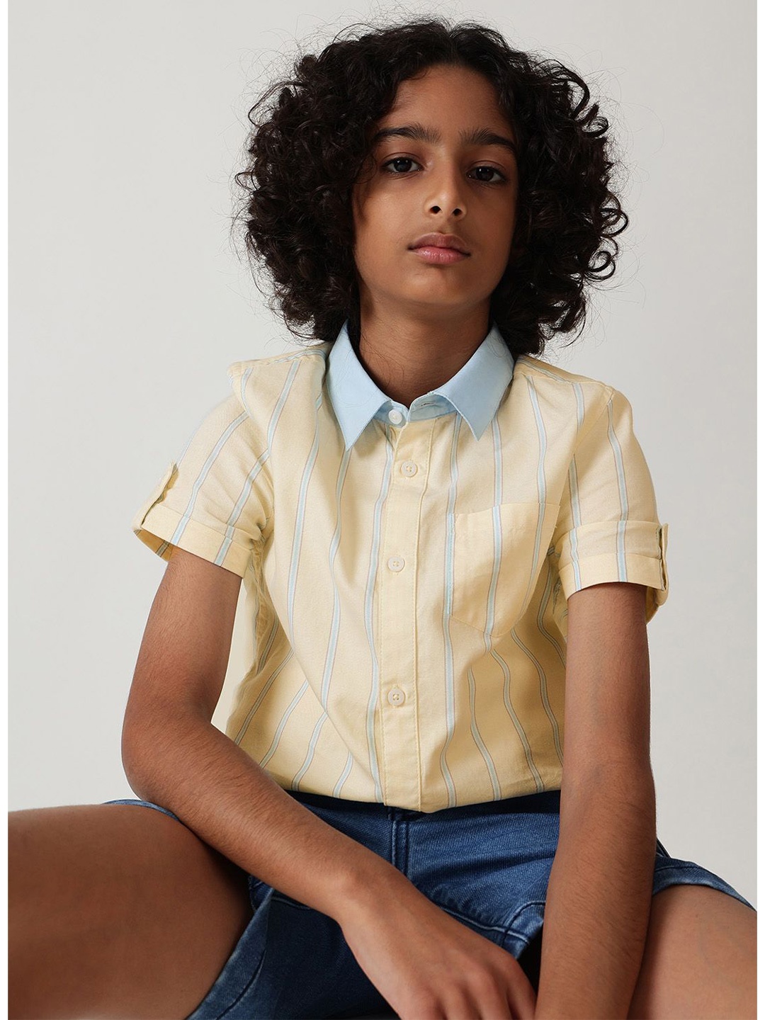 

One Friday Boys Comfort Opaque Striped Casual Shirt, Yellow