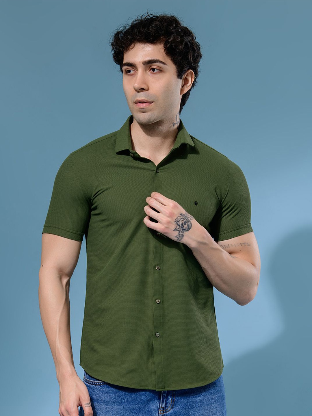 

Albion By CnM Men Comfort Opaque Casual Shirt, Green