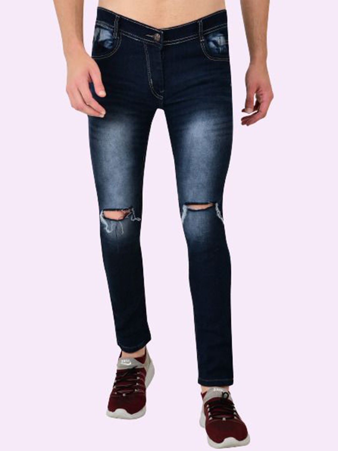 

COMFITS Men Classic Slash Knee Heavy Fade Stretchable Jeans, Blue
