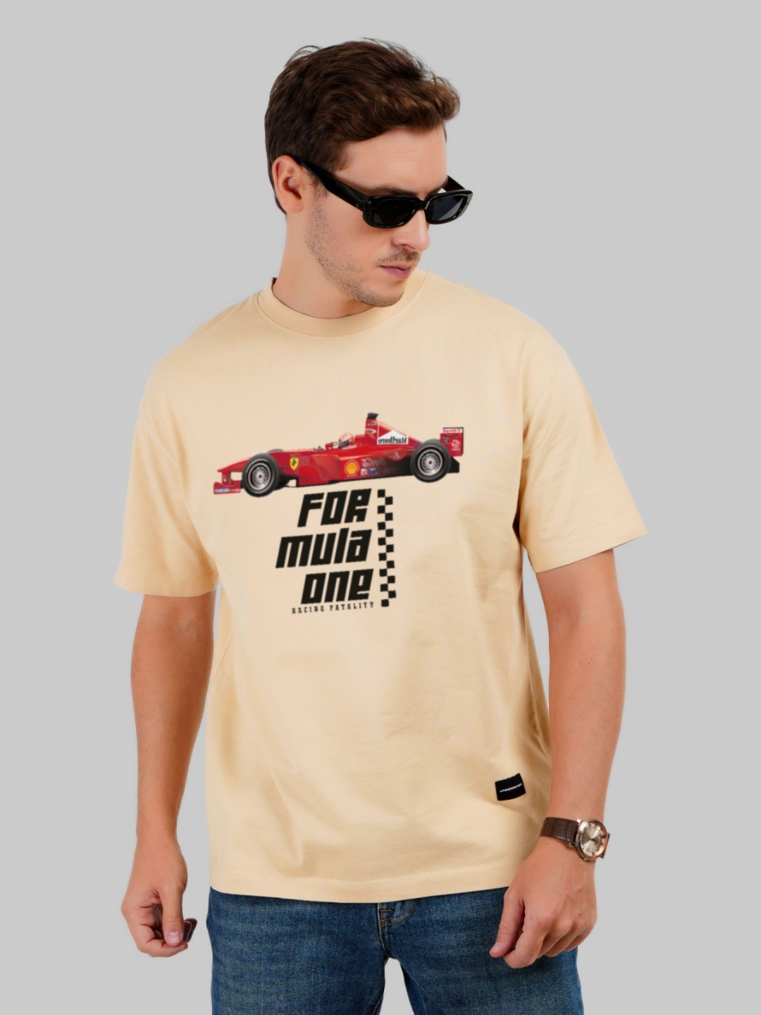 

Underrated Club Men Typography Printed Bio Finish Applique T-shirt, Beige
