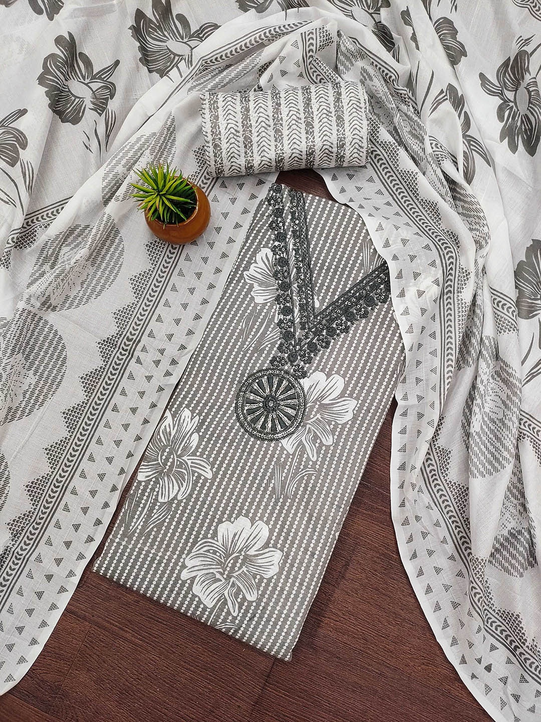 

SHADOW & SAINING Embroidered Pure Cotton Unstitched Dress Material, Grey