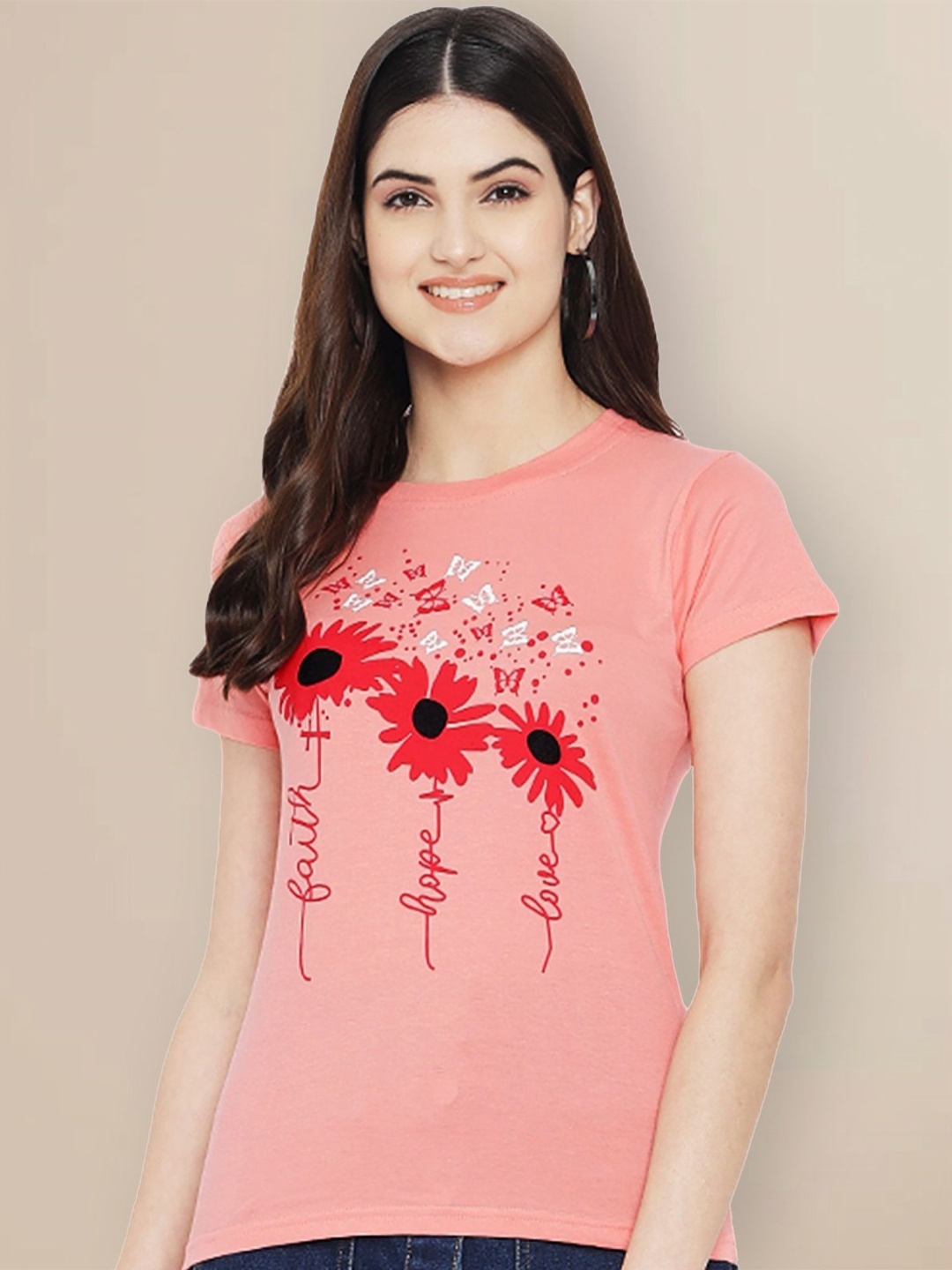 

GLOBAL NOMAD Women Typography Printed T-shirt, Pink
