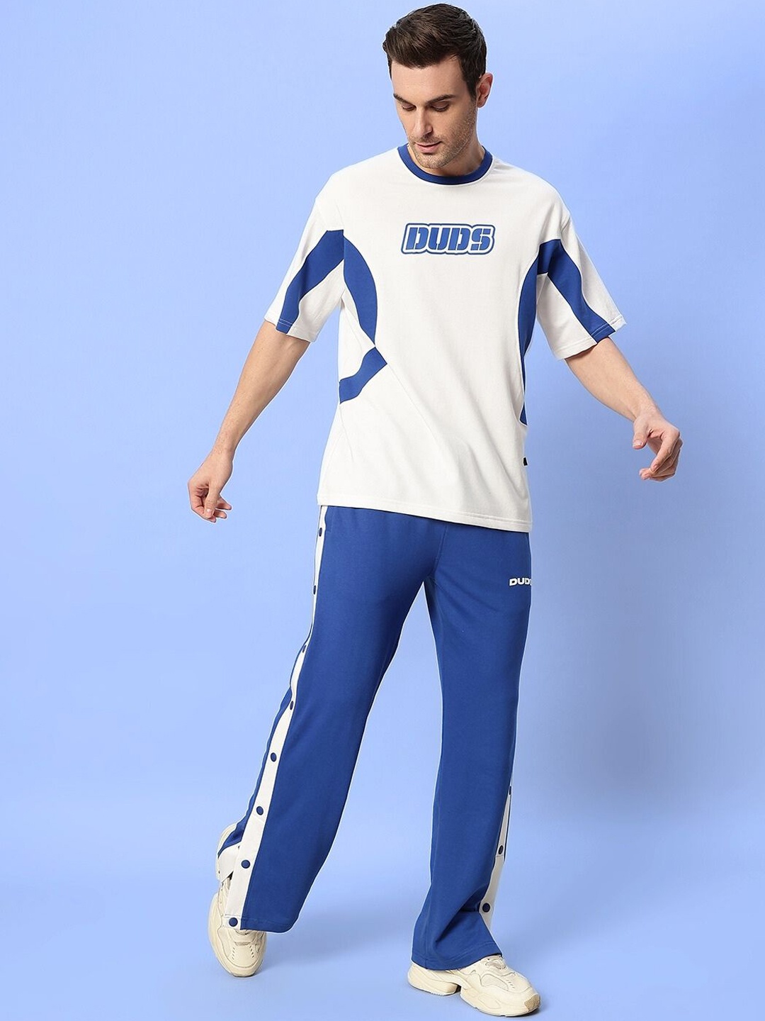 

WEARDUDS Printed Pure Cotton T-Shirt With Trousers Co-Ords, White