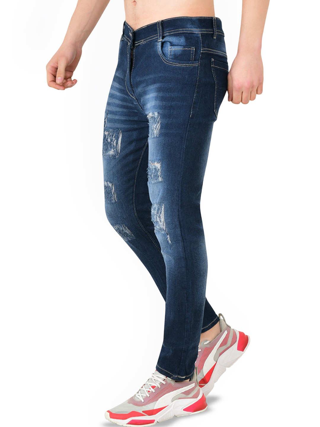 

COMFITS Men Classic Mildly Distressed Light Fade Stretchable Jeans, Blue