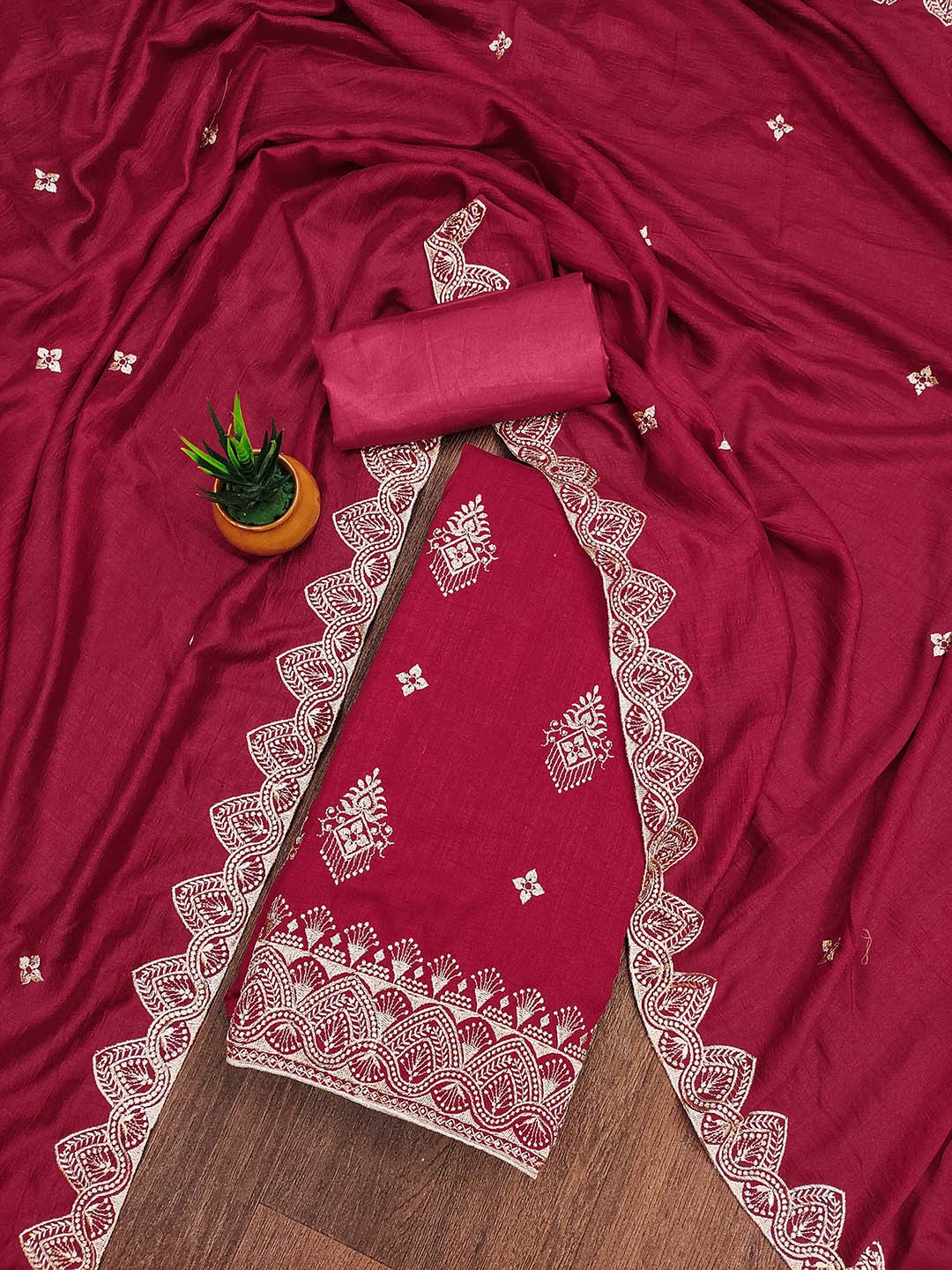 

SHADOW & SAINING Embroidered Unstitched Dress Material, Pink