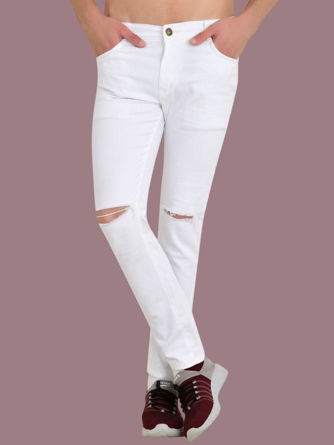 

COMFITS Men Classic Slash Knee Stretchable Jeans, White