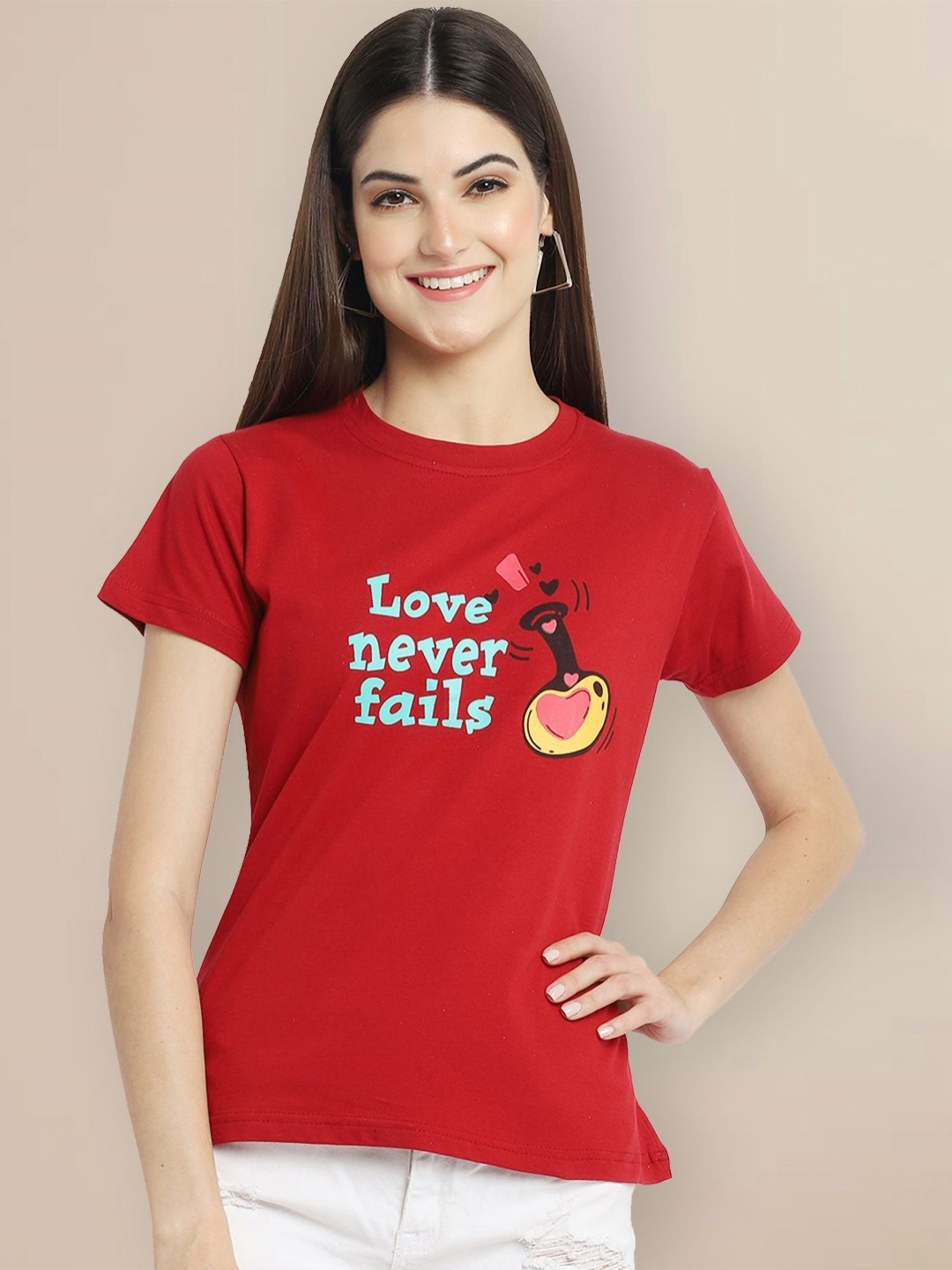 

GLOBAL NOMAD Women Typography Printed T-shirt, Maroon