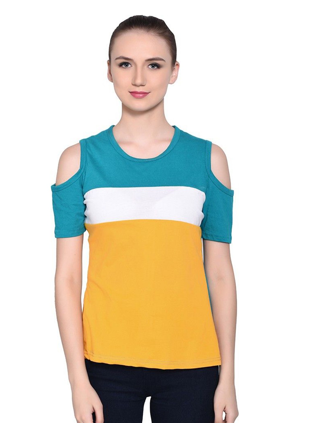 

BEYOU FASHION Women Colourblocked Pockets Slim Fit T-shirt, White