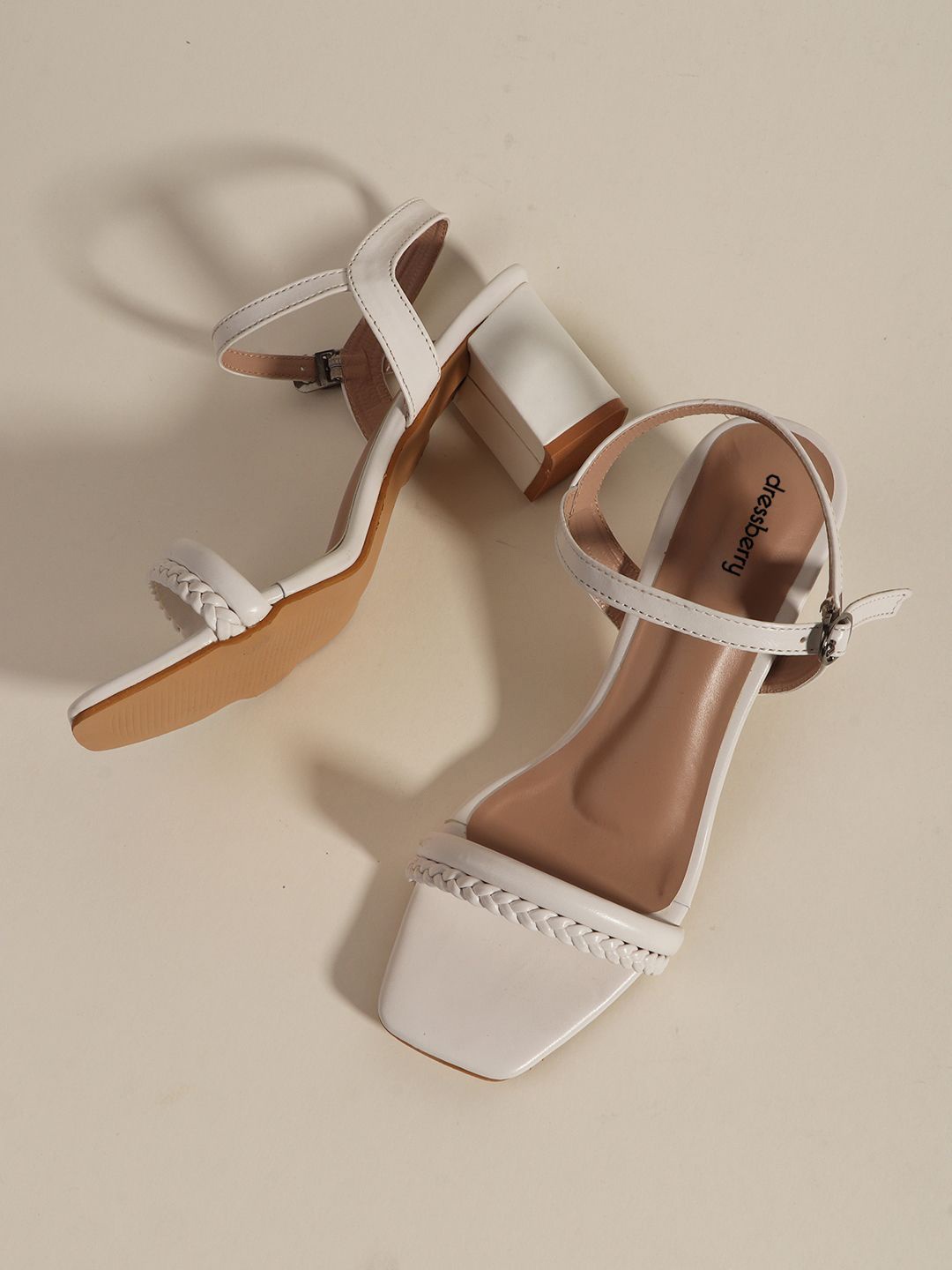

DressBerry Party Block Sandals with Buckles, White