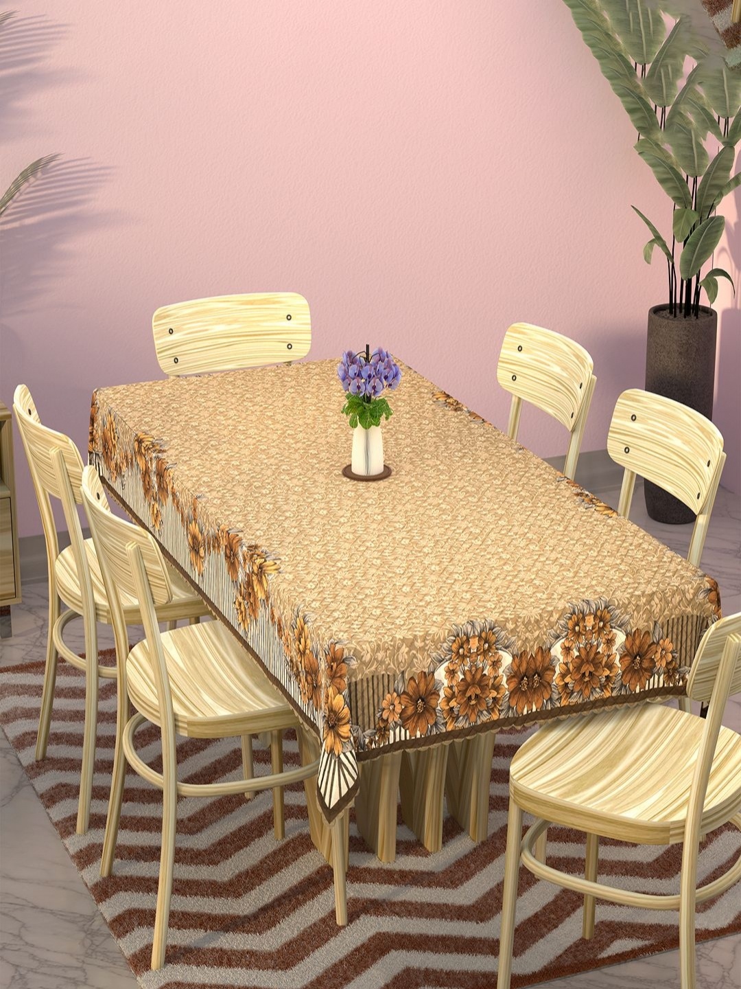 

Aura Cream-Coloured Floral Cotton 6-Seater Table Cover with Embroidered details