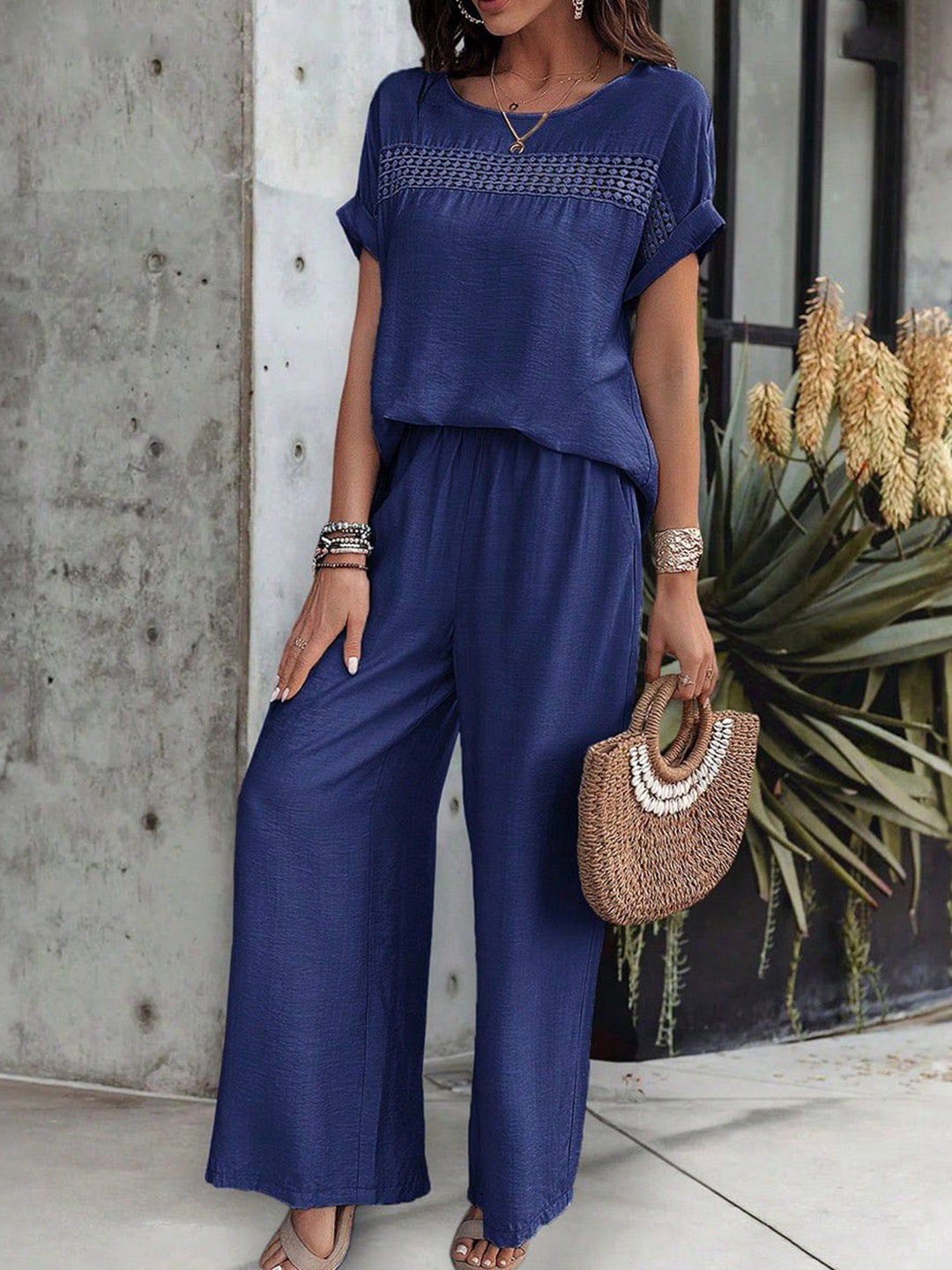 

all about you Embroidered Top With Trousers Co-Ords, Blue