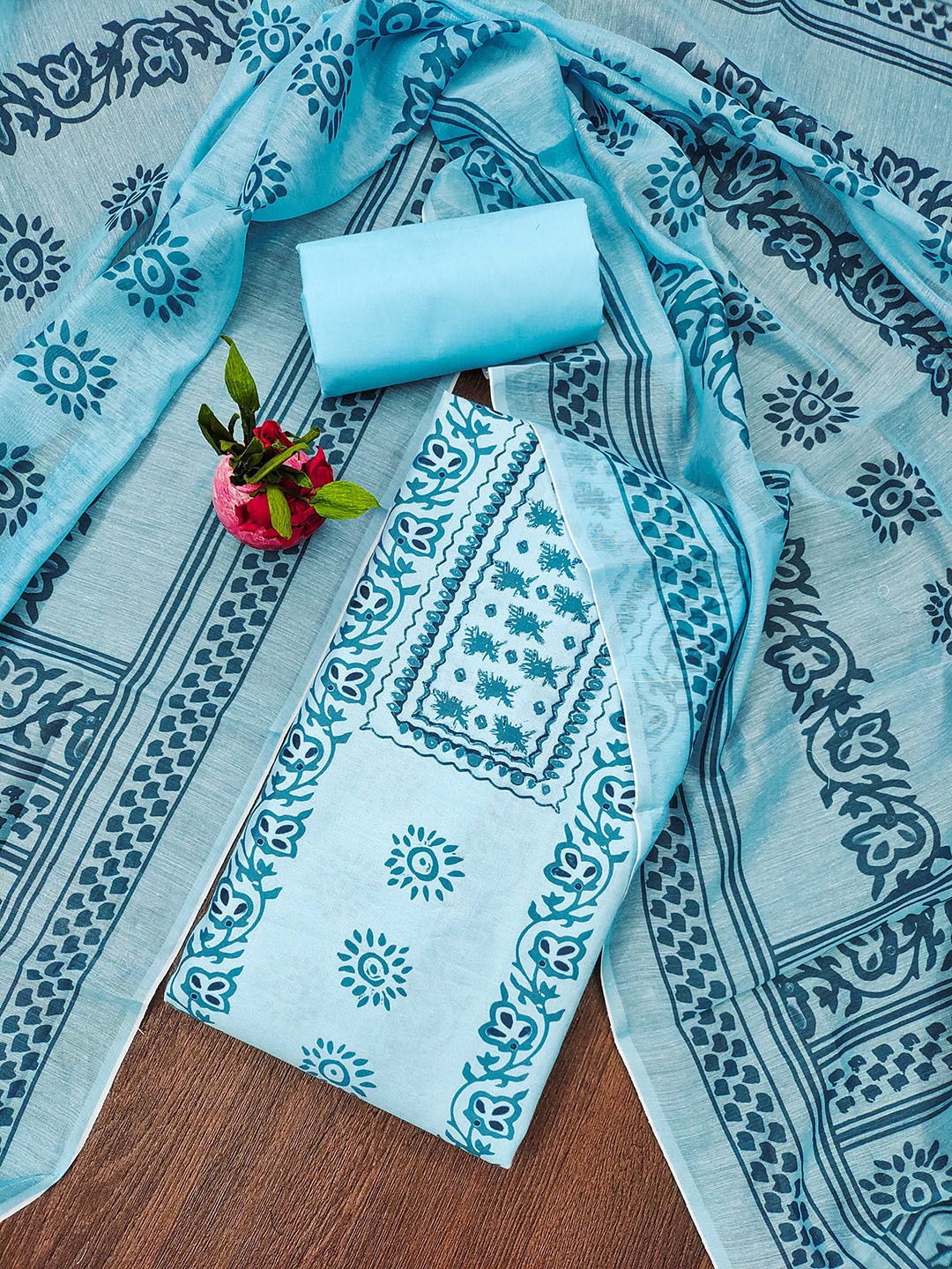 

SHADOW & SAINING Printed Unstitched Dress Material, Blue