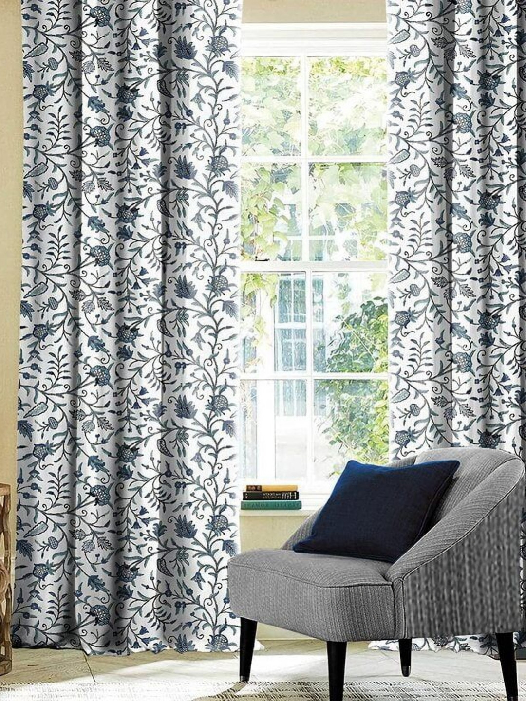 

CASABLEU Blue Set of 2 Geometric Long Door Curtain