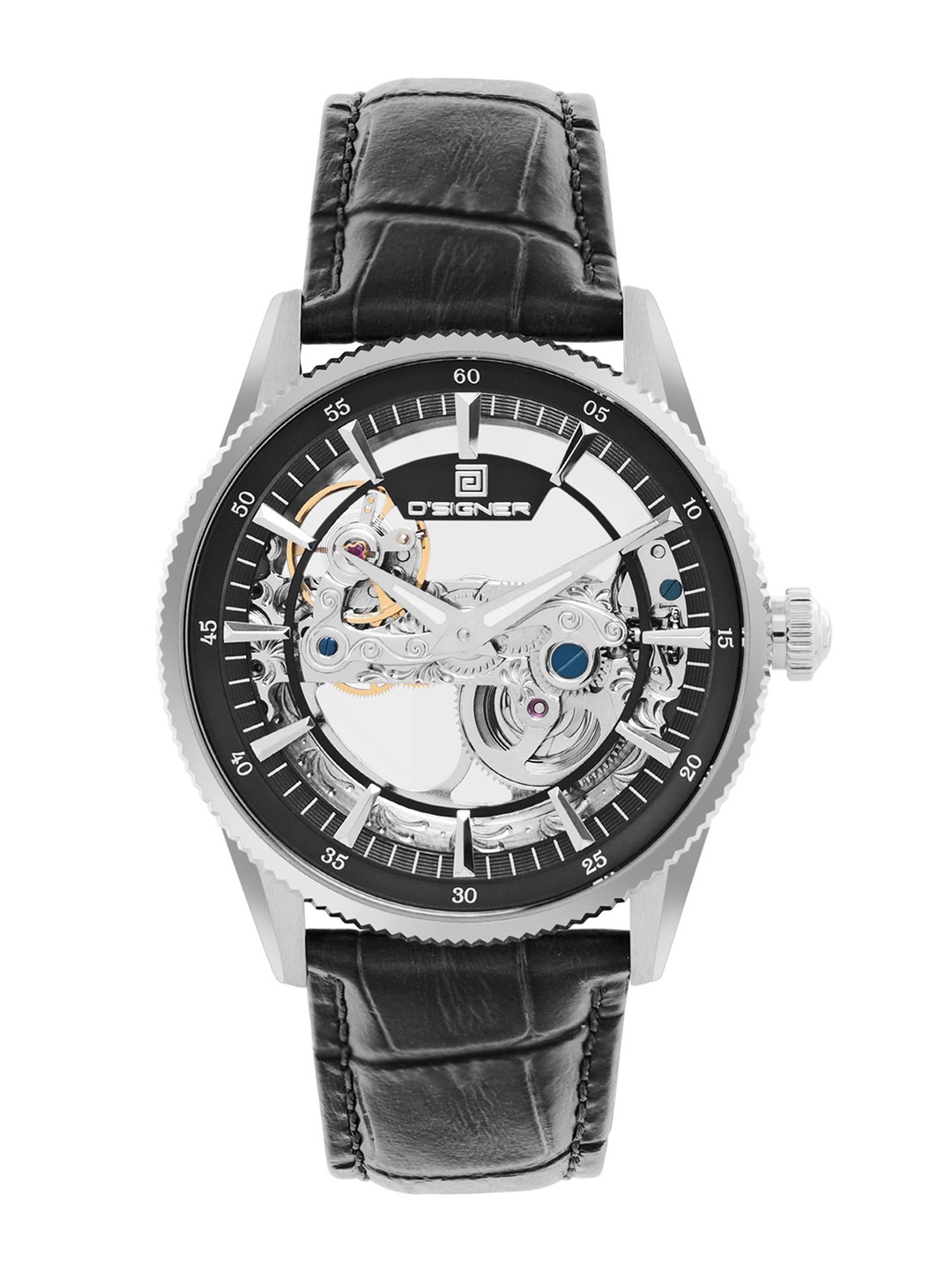 

D'SIGNER Men Brass Patterned Dial & Leather Straps Analogue Automatic Motion Powered Watch 881SL.3G, Black