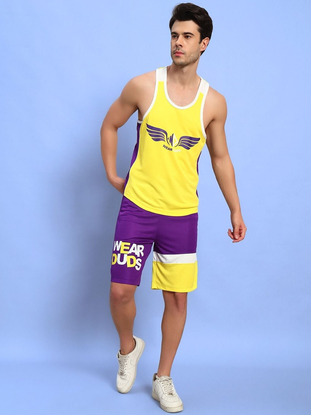 

WEARDUDS Printed Round Neck T-Shirt With Shorts Co-Ords, Yellow