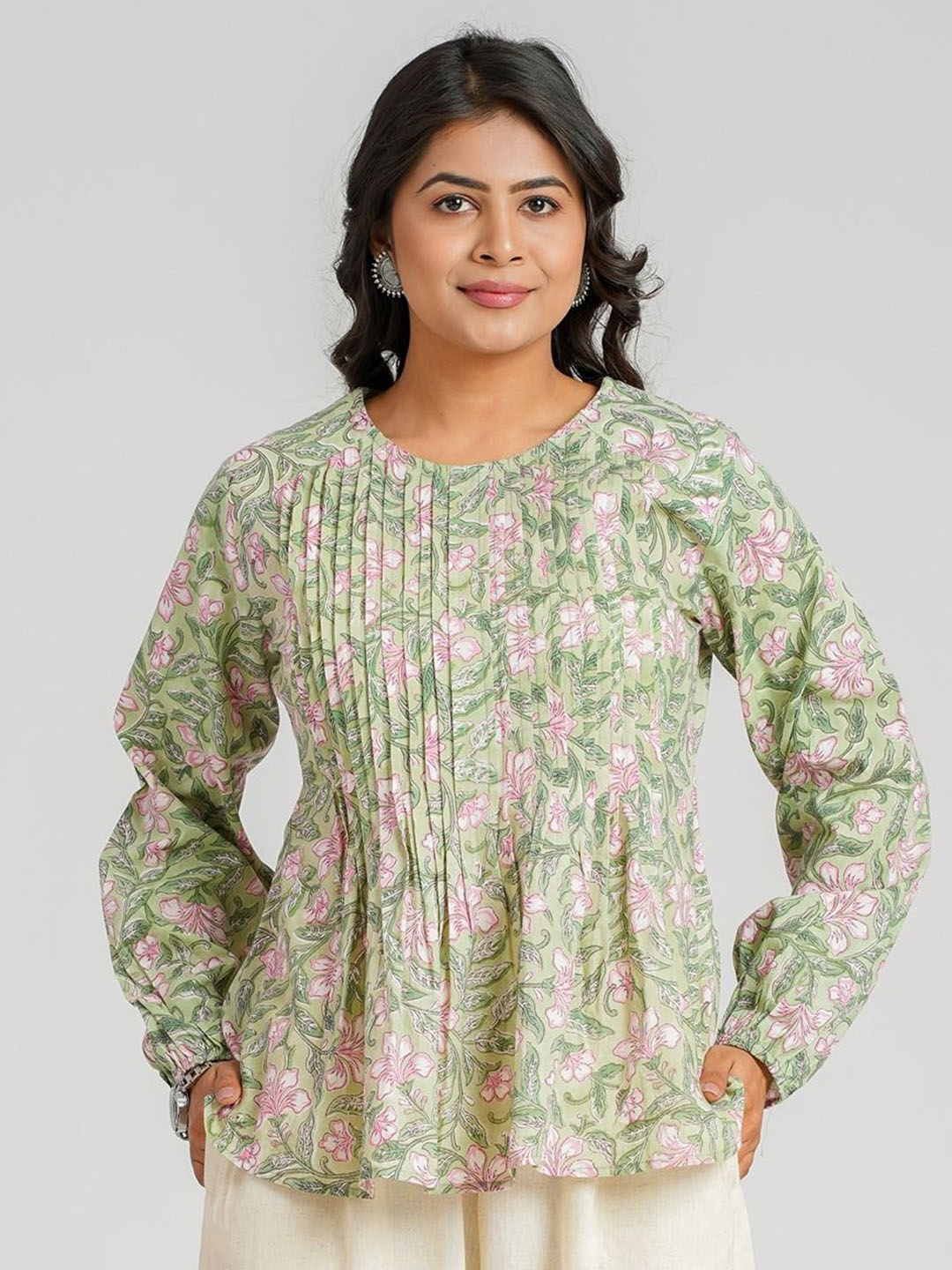 

Cotton Curio Pure Cotton Block Printed Tunic, Green