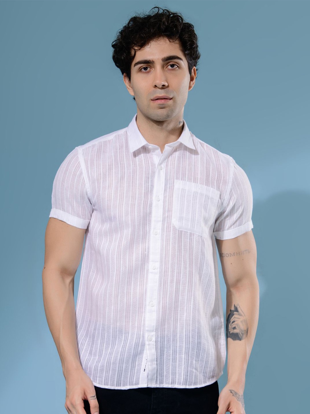 

Albion By CnM Men Comfort Opaque Casual Shirt, White