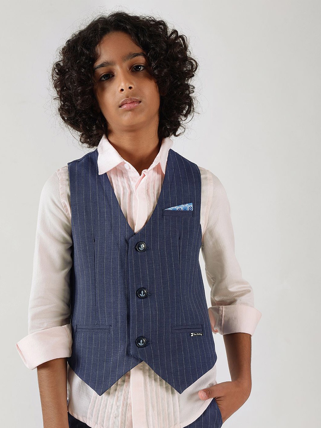 

One Friday Boys Slim Fit Sleeveless Striped Waistcoat, Blue