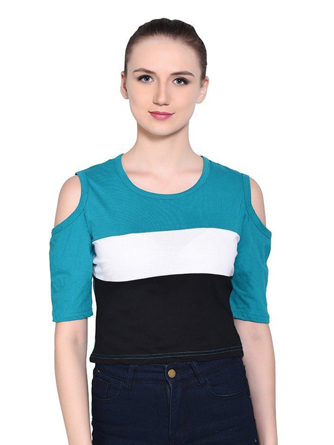 

BEYOU FASHION Women Colourblocked Pockets Slim Fit T-shirt, White