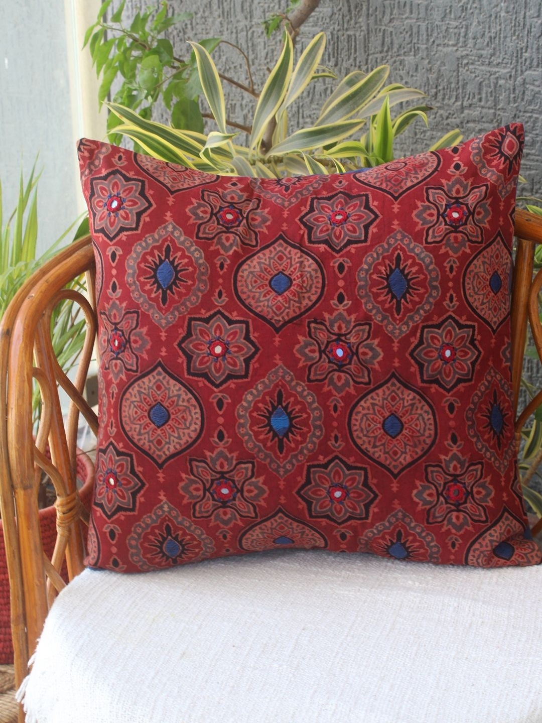

Weaves of Tradition Red & Blue Ethnic Motifs Square Cushion Covers