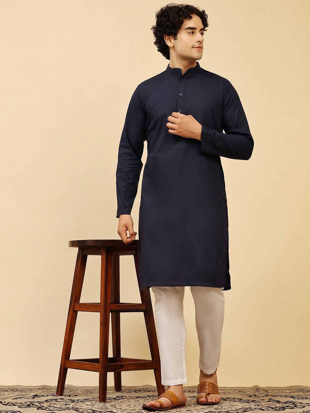 

SKAVIJ Men Regular Pure Cotton Kurta with Pyjamas, Blue
