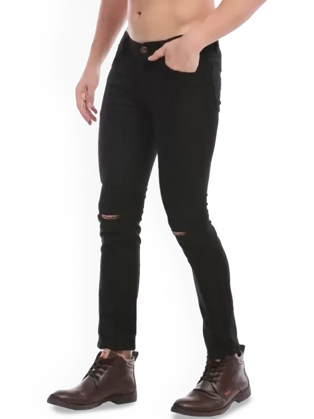 

COMFITS Men Classic Slash Knee Stretchable Jeans, Black