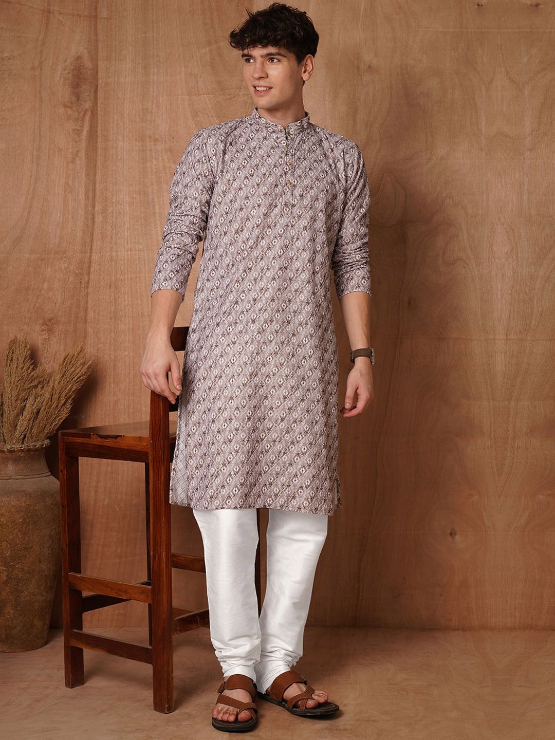 

TRYBUY.IN Men Ethnic Motifs Printed Chikankari Indie Prints Kurta, Multi