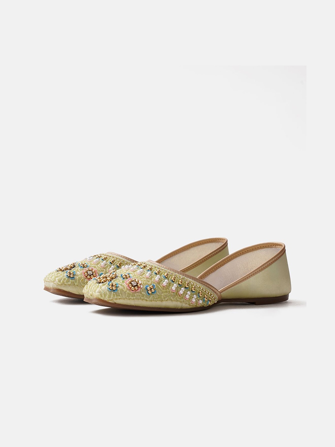 

JM Looks Girls Ethnic Mojaris with Embroidered Flats, Green