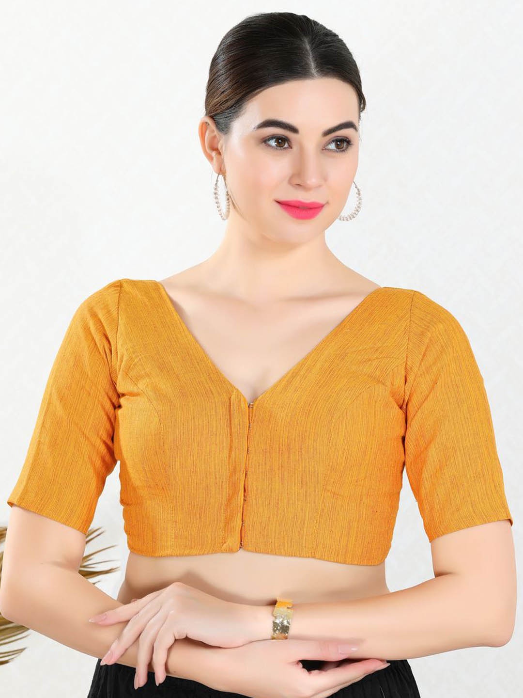 

VAMAS - THE DESIGNER BLOUSES Women V-Neck Padded Saree Blouse, Mustard