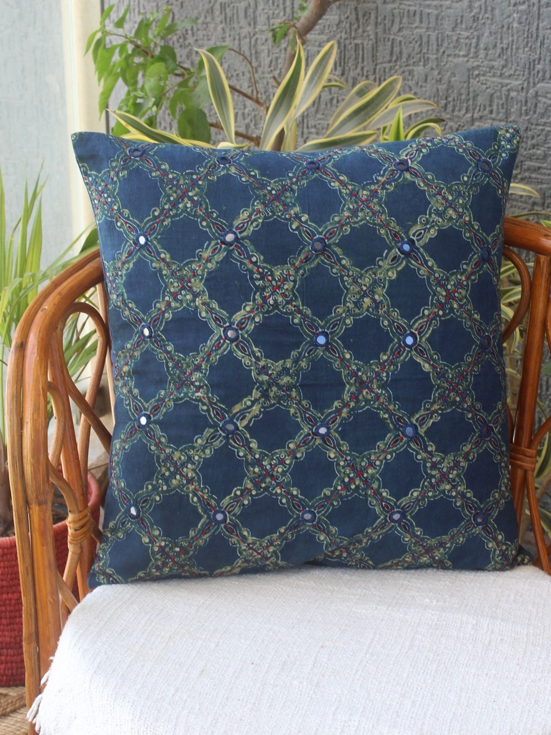 

Weaves of Tradition Blue & Green Ethnic Motifs Square Cushion Covers
