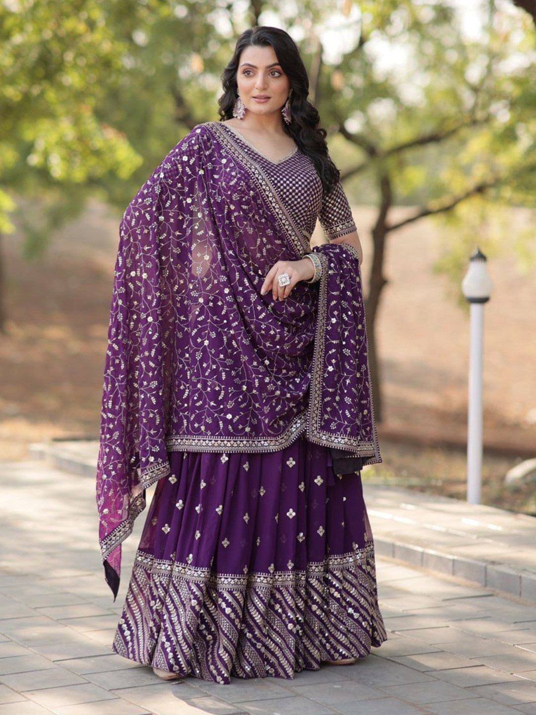 

ZIBLON Ready to Wear Lehenga & Unstitched Blouse With Dupatta, Purple