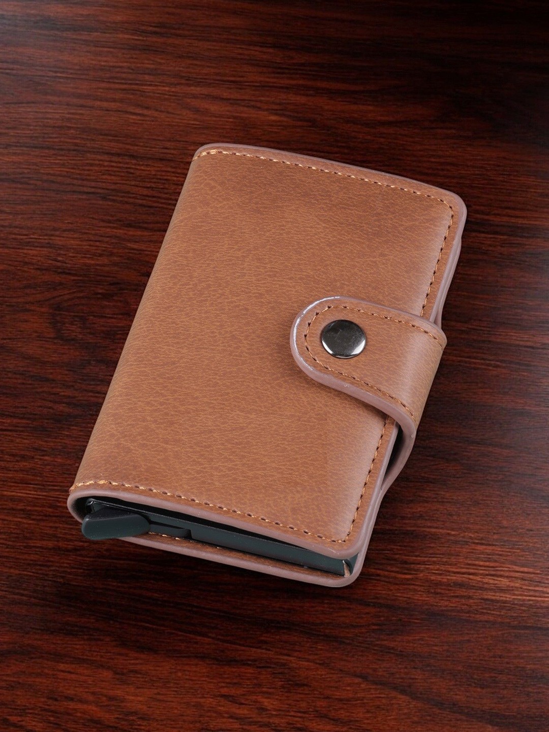 

WATCHSTAR Men Zip Detail Leather Card Holder, Brown