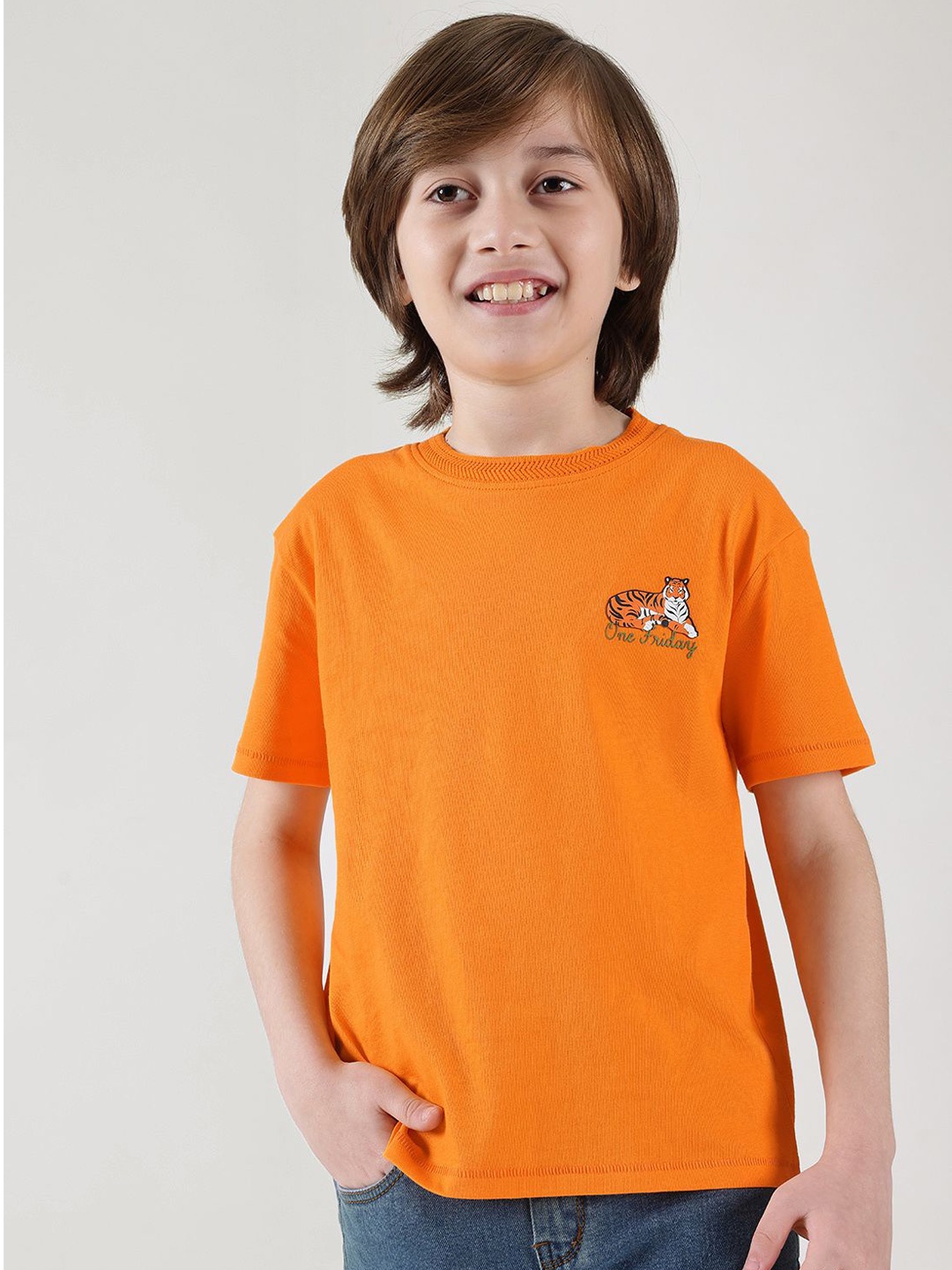

One Friday Boys Applique T-shirt, Orange