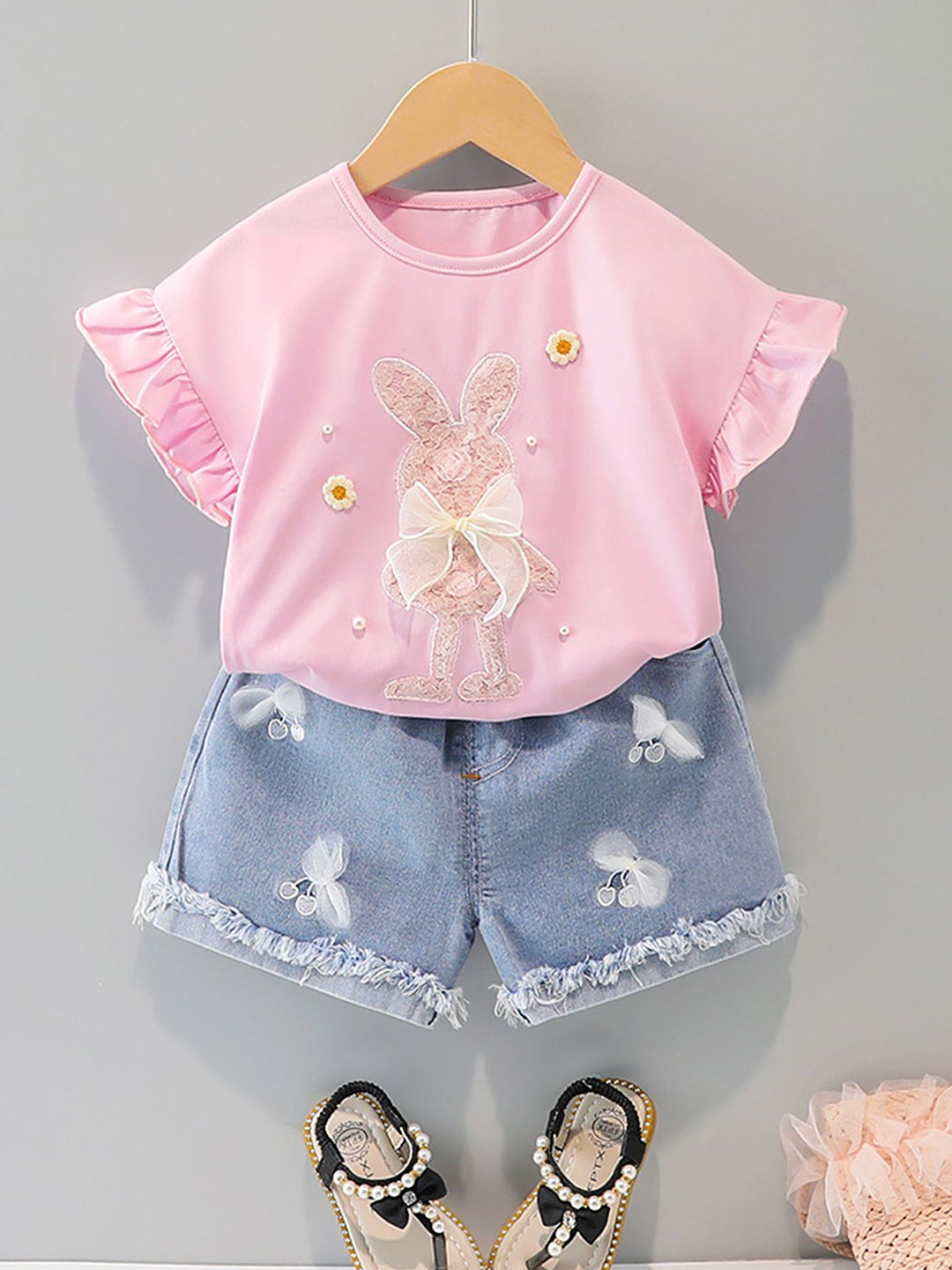 

LULU & SKY Girls Printed Top with Shorts, Pink