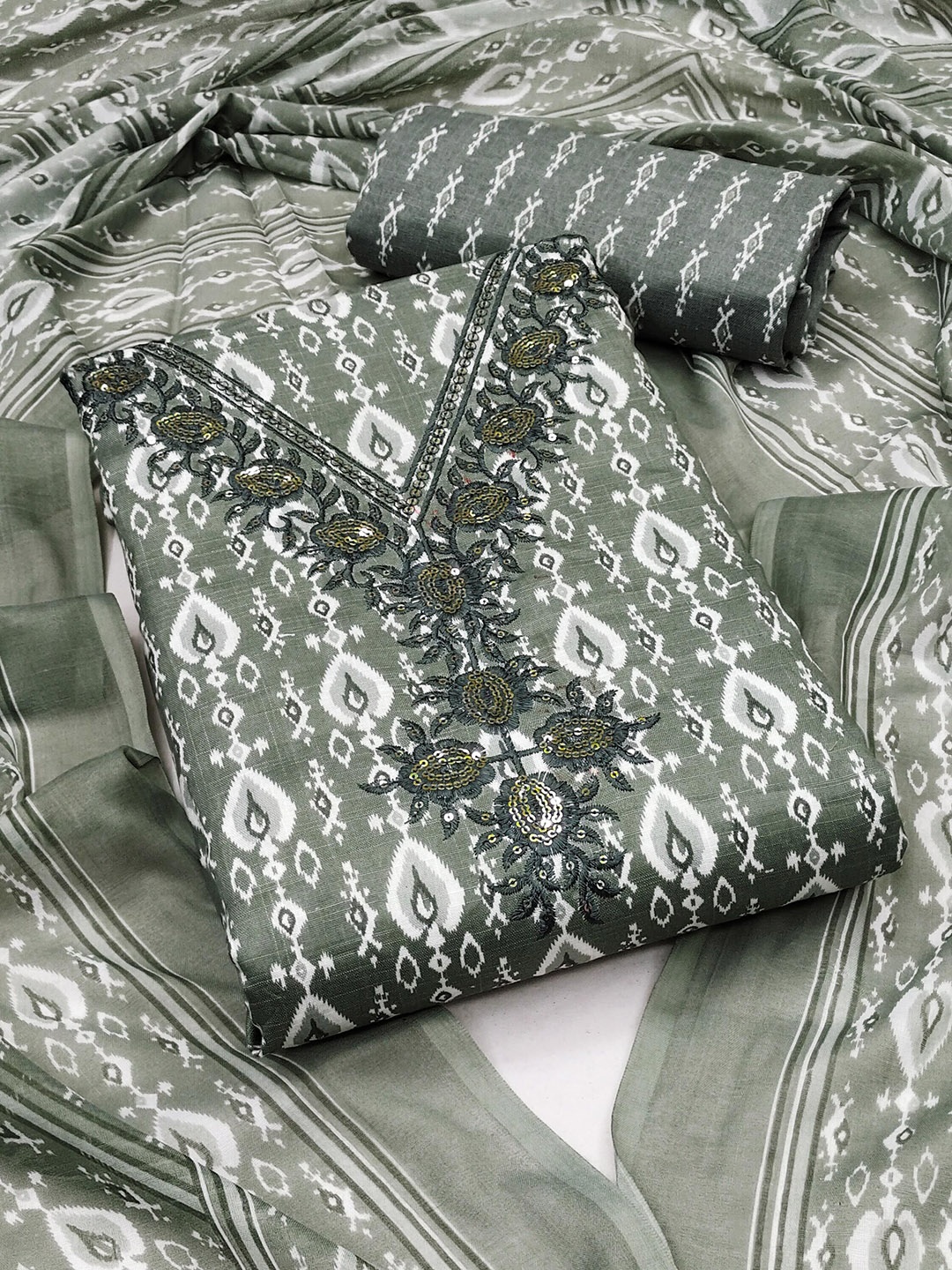 

SHADOW & SAINING Printed Pure Cotton Unstitched Dress Material, Grey