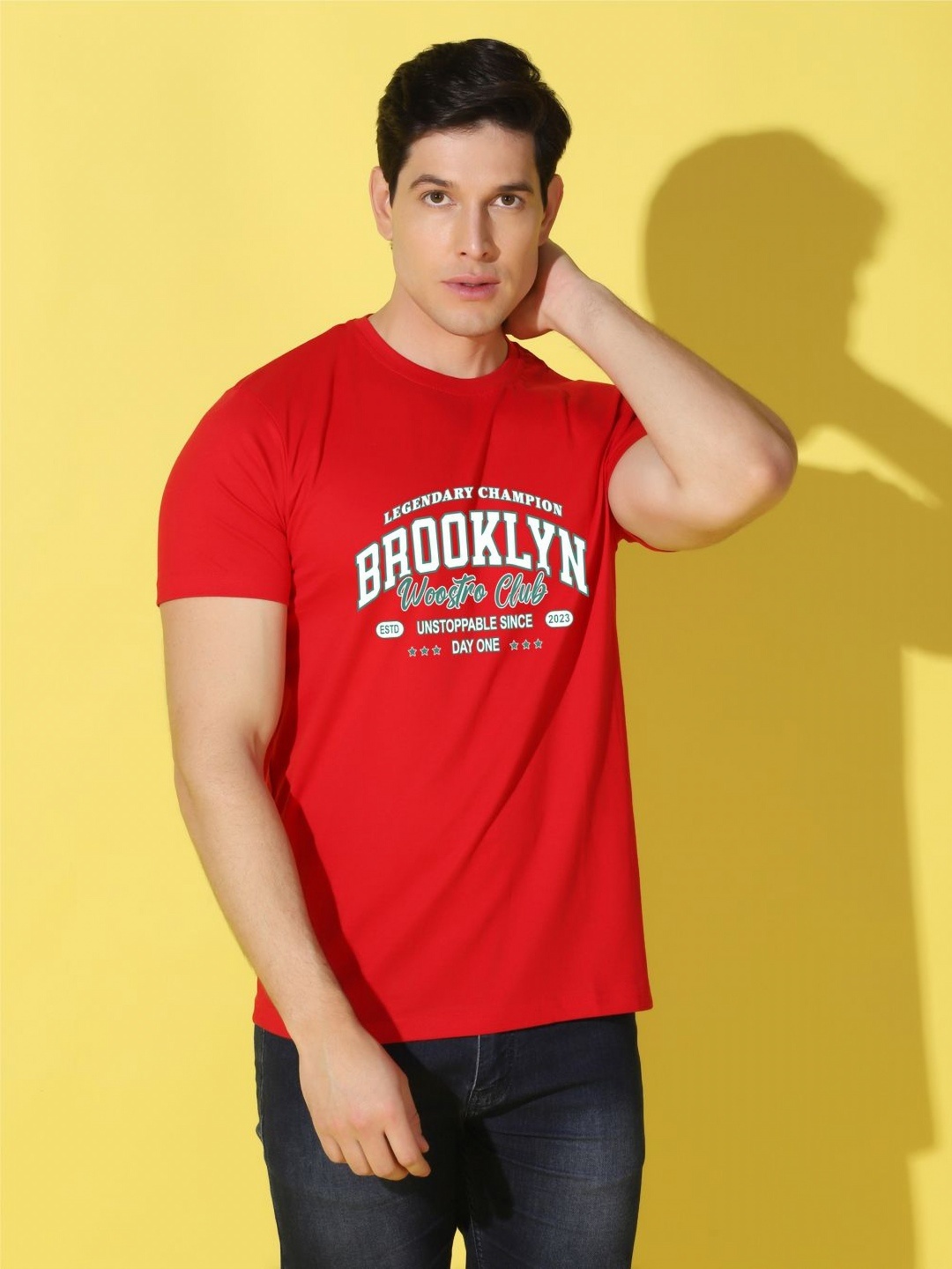 

WOOSTRO Men Typography Printed Slim Fit T-shirt, Red