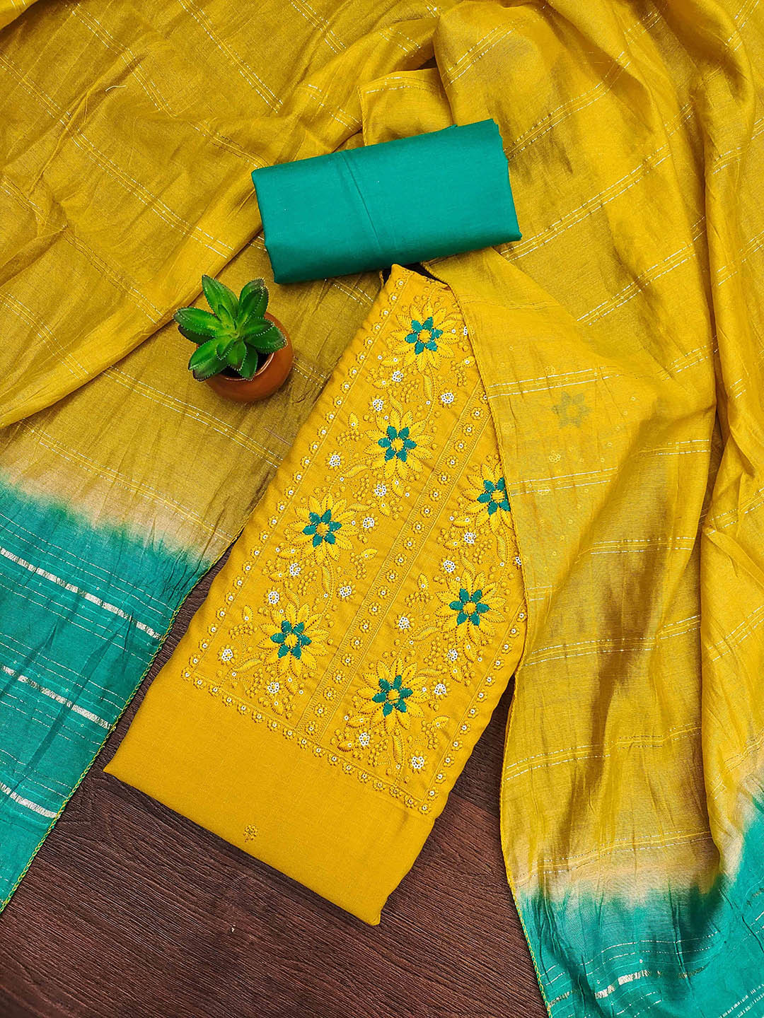 

SHADOW & SAINING Embroidered Unstitched Dress Material, Yellow