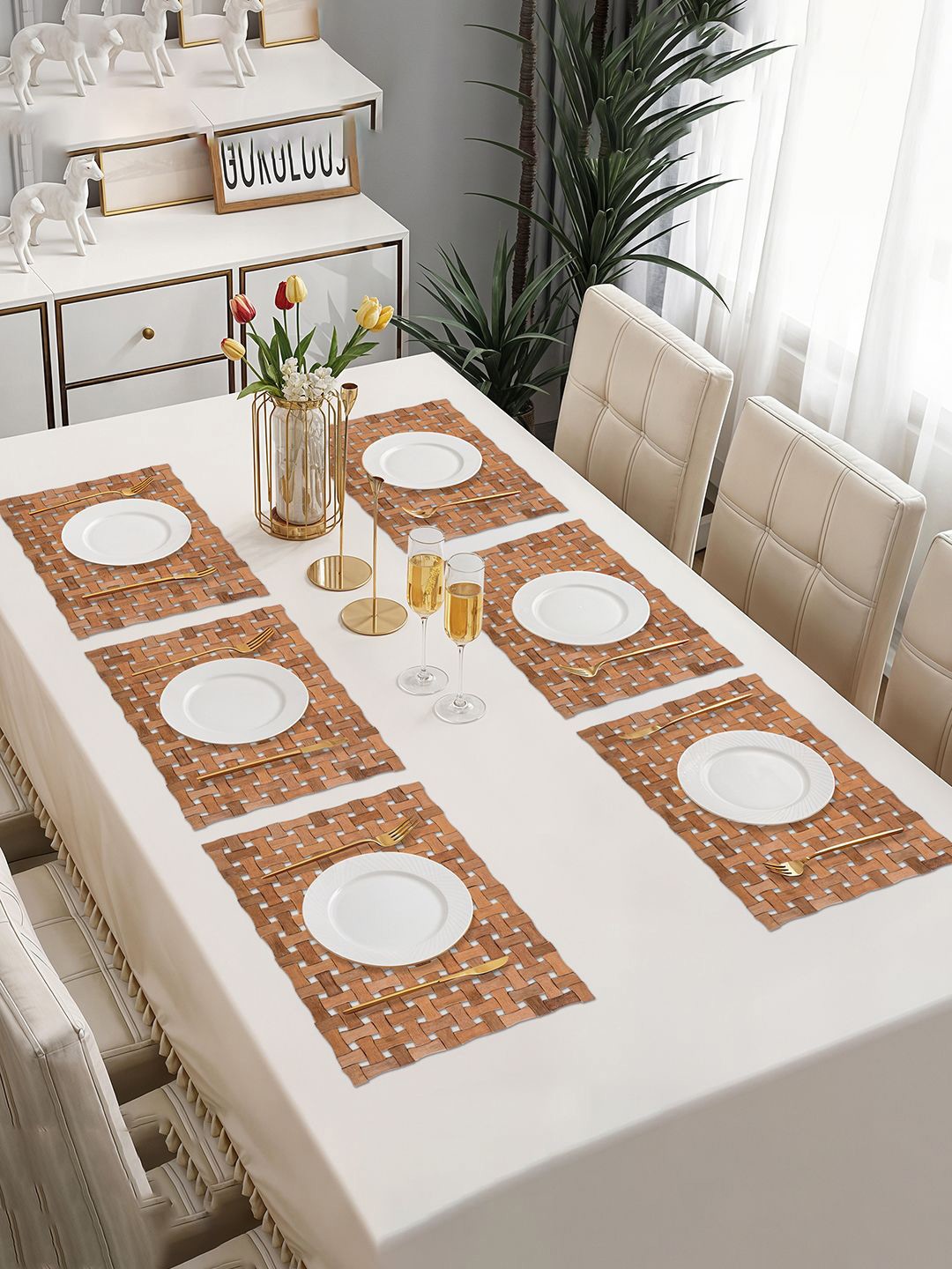 

Kuber Industries 3-Pcs Brown Bamboo Dining Table Mats